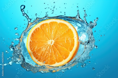 orange slice splashing in a water splash, Generative AI