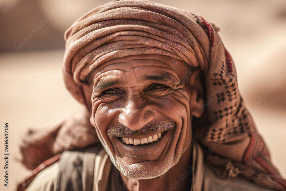A portrait of a smiling old Muslim. Created with Generative AI technology. A portrait of a smiling old Muslim. Created with Generative AI technology.