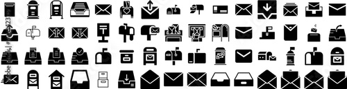Set Of Mailbox Icons Isolated Silhouette Solid Icon With Address, Mail, Message, Send, Envelope, Mailbox, Letter Infographic Simple Vector Illustration Logo