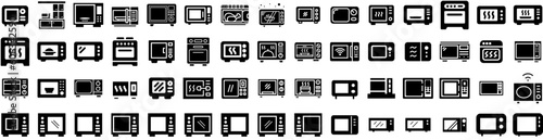 Set Of Microwave Icons Isolated Silhouette Solid Icon With Oven, Microwave, Electrical, Kitchen, Equipment, Cooking, Food Infographic Simple Vector Illustration Logo