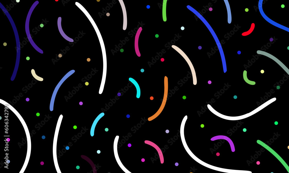 Abstract colorful ornament from short lines and segments.Composition in the form of an arbitrary multi-colored pattern on a black background.Confetti and party.Vector illustration, EPS 10.Doodle space