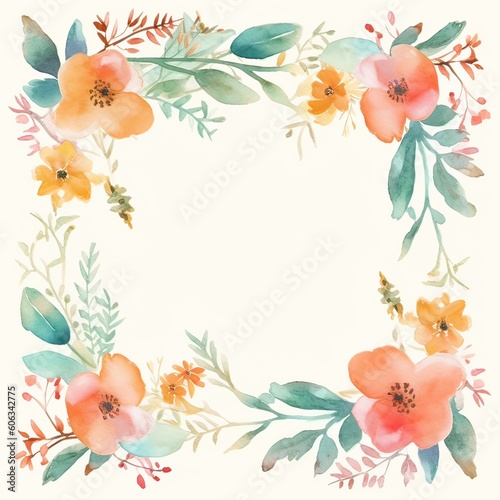 Wreath  floral frame  watercolor flowers roses  Illustration hand painted. Isolated on white background. Perfectly for greeting card design. Generative Ai.