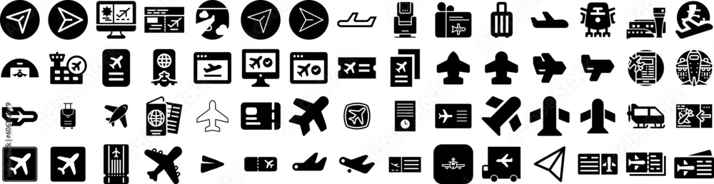 Set Of Plane Icons Isolated Silhouette Solid Icon With Aircraft, Fly, Plane, Flight, Travel, Transport, Airplane Infographic Simple Vector Illustration Logo Set Of Plane Icons Isolated Silhouette Solid Icon With Aircraft, Fly, Plane, Flight, Travel, Transport, Airplane Infographic Simple Vector Illustration Logo