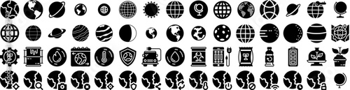 Set Of Planet Icons Isolated Silhouette Solid Icon With Astronomy, Science, Star, Earth, Space, Planet, Galaxy Infographic Simple Vector Illustration Logo