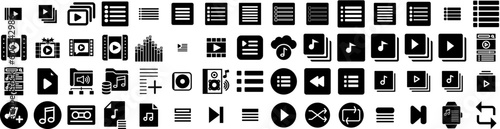 Set Of Playlist Icons Isolated Silhouette Solid Icon With Design, Playlist, Music, Template, Mobile, Song, Media Infographic Simple Vector Illustration Logo