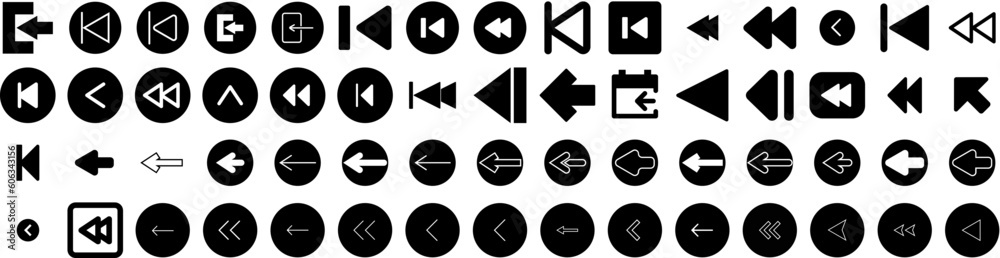 Set Of Previous Icons Isolated Silhouette Solid Icon With Previous, Button, Arrow, Vector, Icon, Symbol, Web Infographic Simple Vector Illustration Logo - obrazy, fototapety, plakaty 