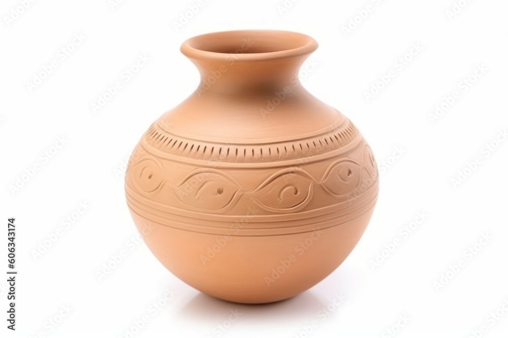 A clay pot with a pattern on the bottom. Generative AI