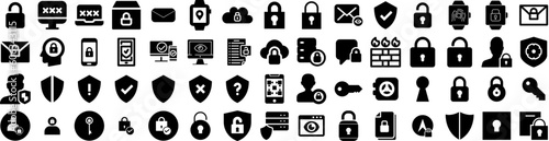Photographie Set Of Privacy Icons Isolated Silhouette Solid Icon With Protect, Digital, Infor