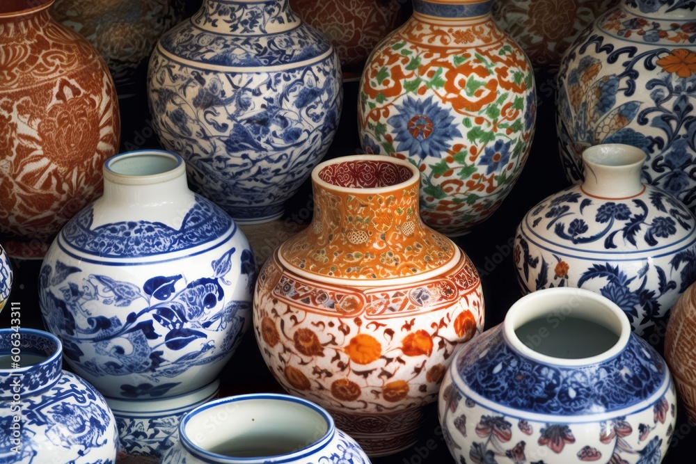 A display of colorful vases with a lot of different designs. Generative AI A display of colorful vases with a lot of different designs. Generative AI