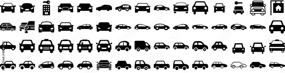 Set Of Rental Icons Isolated Silhouette Solid Icon With Business, Automobile, Auto, Vehicle, Rental, Rent, Car Infographic Simple Vector Illustration Logo