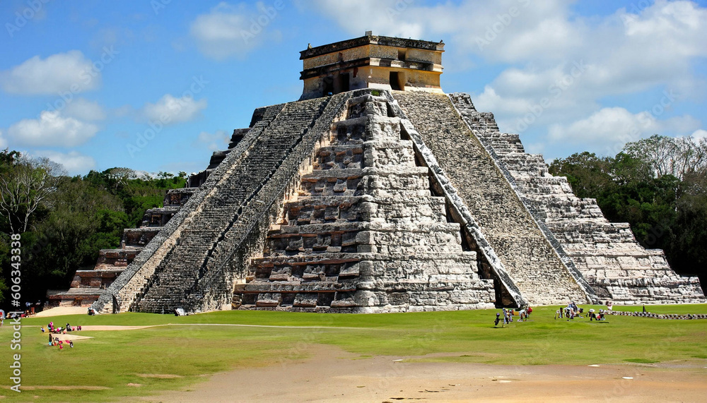 Mayan pyramid of Kukulcan El Castillo. Aztec pyramid. Generative AI Mayan pyramid of Kukulcan El Castillo. Aztec pyramid. Generative AI