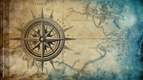 Vintage compass background created using generative AI tools photo