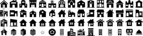 Set Of Residence Icons Isolated Silhouette Solid Icon With Property, Architecture, Building, Real, House, Residence, Home Infographic Simple Vector Illustration Logo
