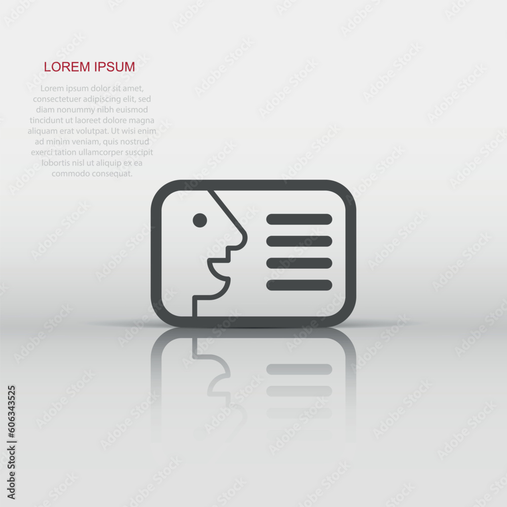 Id card icon in flat style. Identity badge vector illustration on white background. Access cardholder people business concept. Id card icon in flat style. Identity badge vector illustration on white background. Access cardholder people business concept.