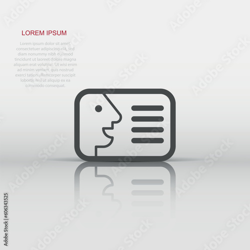 Id card icon in flat style. Identity badge vector illustration on white background. Access cardholder people business concept.