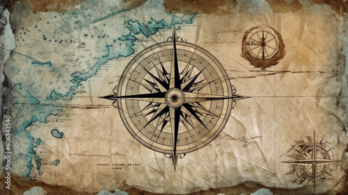 Vintage compass background created using generative AI tools photo