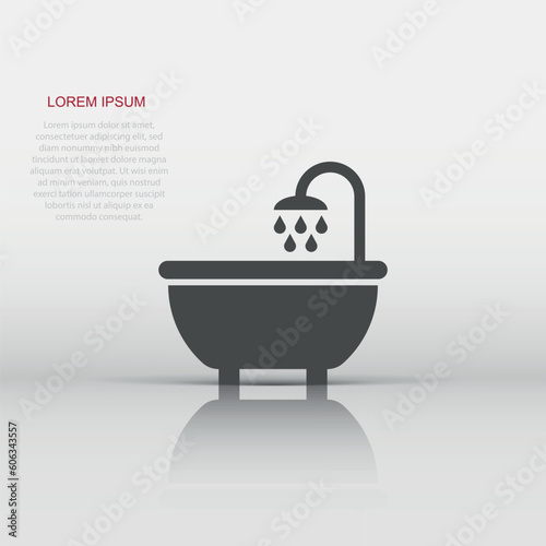Bath shower icon in flat style. Bathroom hygiene vector illustration on white background. Bath spa business concept.