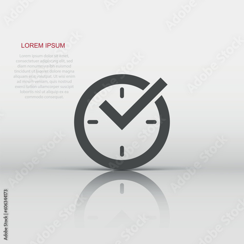 Real time icon in flat style. Clock vector illustration on white isolated background. Watch business concept.