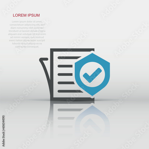 Insurance policy icon in flat style. Report vector illustration on white isolated background. Document business concept.