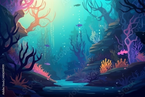 The seabed with fish and reef background ilustration. Generative AI