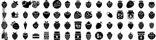 Set Of Strawberry Icons Isolated Silhouette Solid Icon With Ripe  Fruit  Fresh  Isolated  Red  Food  Strawberry Infographic Simple Vector Illustration Logo