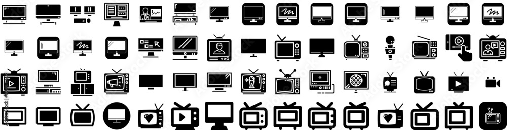 Set Of Television Icons Isolated Silhouette Solid Icon With Screen, Technology, Television, Video, Display, Movie, Tv Infographic Simple Vector Illustration Logo Set Of Television Icons Isolated Silhouette Solid Icon With Screen, Technology, Television, Video, Display, Movie, Tv Infographic Simple Vector Illustration Logo