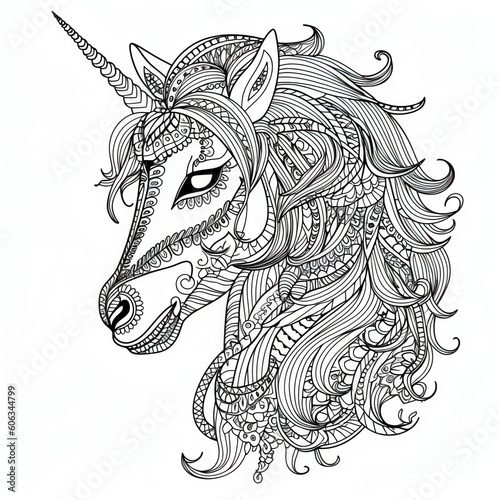 Unicorn with mandala-style patterns and floral decorations  © Sara