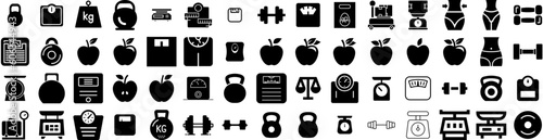 Set Of Weight Icons Isolated Silhouette Solid Icon With Health, Body, Diet, Loss, Lifestyle, Fitness, Weight Infographic Simple Vector Illustration Logo