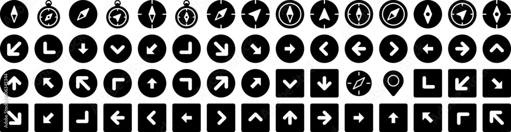 Set Of Navigation Icons Isolated Silhouette Solid Icon With Map, Compass, Travel, Gps, Navigation, Technology, Road Infographic Simple Vector Illustration Logo