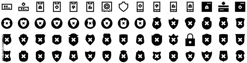 Set Of Protection Icons Isolated Silhouette Solid Icon With Shield, Technology, Protection, Concept, Safety, Secure, Protect Infographic Simple Vector Illustration Logo