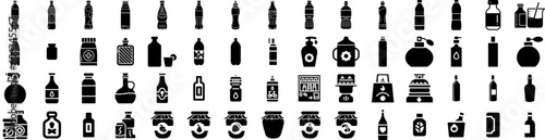 Set Of Bottle Icons Isolated Silhouette Solid Icon With Isolated, Container, Vector, Drink, White, Bottle, Design Infographic Simple Vector Illustration Logo