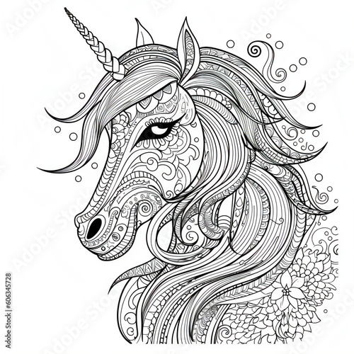 Unicorn with mandala-style patterns and floral decorations  © Sara