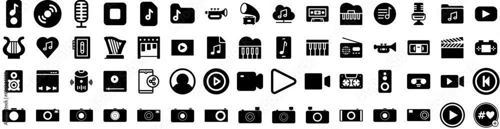 Set Of Media Icons Isolated Silhouette Solid Icon With Internet, Media, Business, Web, Network, Marketing, Social Infographic Simple Vector Illustration Logo Set Of Media Icons Isolated Silhouette Solid Icon With Internet, Media, Business, Web, Network, Marketing, Social Infographic Simple Vector Illustration Logo