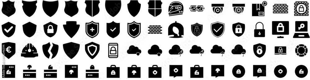 Set Of Protection Icons Isolated Silhouette Solid Icon With Protect, Protection, Concept, Safety, Shield, Secure, Technology Infographic Simple Vector Illustration Logo Set Of Protection Icons Isolated Silhouette Solid Icon With Protect, Protection, Concept, Safety, Shield, Secure, Technology Infographic Simple Vector Illustration Logo