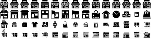Set Of Market Icons Isolated Silhouette Solid Icon With Media, Business, Marketing, Communication, Digital, Technology, Strategy Infographic Simple Vector Illustration Logo