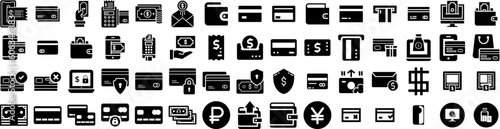 Set Of Payment Icons Isolated Silhouette Solid Icon With Mobile, Money, Business, Phone, Payment, Smartphone, Finance Infographic Simple Vector Illustration Logo