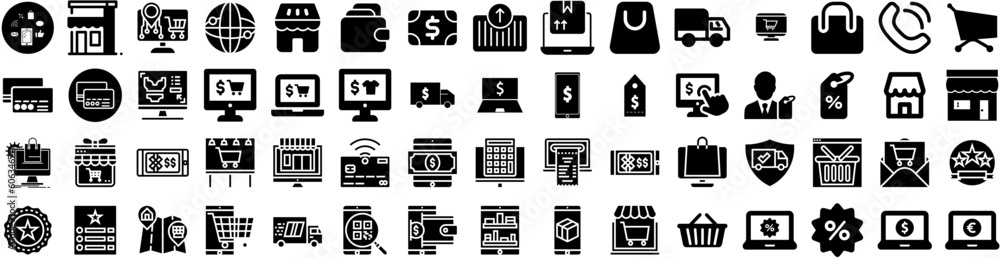 Set Of Ecommerce Icons Isolated Silhouette Solid Icon With Store, Retail, Shop, Payment, Online, Ecommerce, Business Infographic Simple Vector Illustration Logo