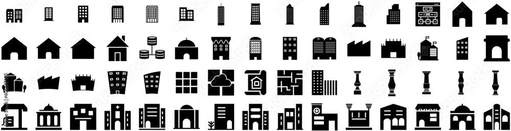 Set Of Architecture Icons Isolated Silhouette Solid Icon With Modern, Architecture, Construction, Background, Design, Structure, Building Infographic Simple Vector Illustration Logo