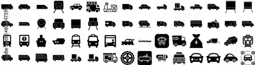 Set Of Transportation Icons Isolated Silhouette Solid Icon With Truck, Plane, Transportation, Transport, Cargo, Ship, Traffic Infographic Simple Vector Illustration Logo