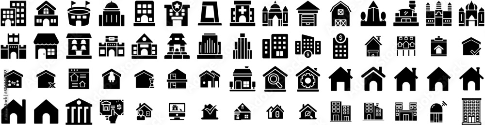 Set Of Estate Icons Isolated Silhouette Solid Icon With Investment, Estate, Real, Property, Home, Business, House Infographic Simple Vector Illustration Logo