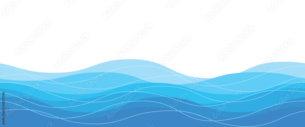 Seamless sea waves pattern. Water wave abstract design. Blue ocean wave layer