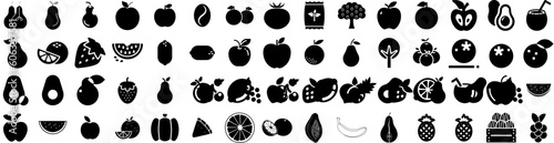 Set Of Fruit Icons Isolated Silhouette Solid Icon With Food, Fresh, Organic, Orange, Fruit, Diet, Healthy Infographic Simple Vector Illustration Logo