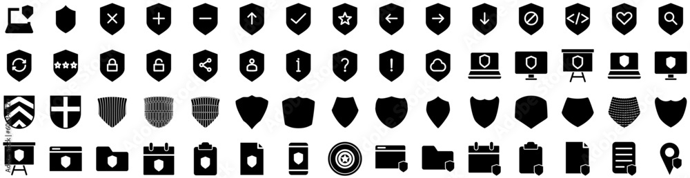 Set Of Shield Icons Isolated Silhouette Solid Icon With Protection, Design, Protect, Sign, Shield, Symbol, Security Infographic Simple Vector Illustration Logo Set Of Shield Icons Isolated Silhouette Solid Icon With Protection, Design, Protect, Sign, Shield, Symbol, Security Infographic Simple Vector Illustration Logo