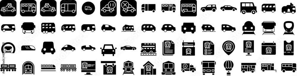 Set Of Transportation Icons Isolated Silhouette Solid Icon With Transport, Ship, Transportation, Cargo, Plane, Truck, Traffic Infographic Simple Vector Illustration Logo