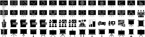 Set Of Presentation Icons Isolated Silhouette Solid Icon With Graphic, Corporate, Business, Template, Presentation, Marketing, Background Infographic Simple Vector Illustration Logo