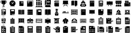 Set Of Study Icons Isolated Silhouette Solid Icon With School, University, College, Learning, Student, Study, Education Infographic Simple Vector Illustration Logo
