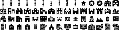 Set Of Architecture Icons Isolated Silhouette Solid Icon With Structure, Construction, Background, Design, Modern, Building, Architecture Infographic Simple Vector Illustration Logo