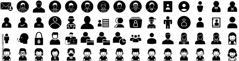 Set Of Person Icons Isolated Silhouette Solid Icon With People, Office, Female, Team, Business, Group, Person Infographic Simple Vector Illustration Logo