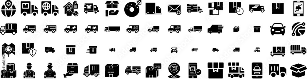 Set Of Delivery Icons Isolated Silhouette Solid Icon With Courier, Service, Delivery, Transport, Order, Shipping, Fast Infographic Simple Vector Illustration Logo Set Of Delivery Icons Isolated Silhouette Solid Icon With Courier, Service, Delivery, Transport, Order, Shipping, Fast Infographic Simple Vector Illustration Logo