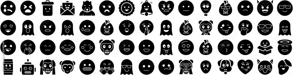 Set Of Emotion Icons Isolated Silhouette Solid Icon With Fun, Face, Expression, Smile, Sad, Emotion, Happy Infographic Simple Vector Illustration Logo